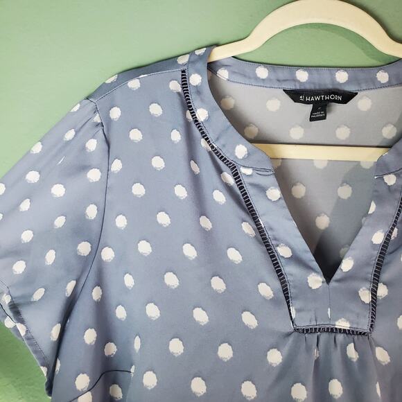 41 Hawthorn Women's Blue White London Mixed Media Polka Dot Blouse Top Size 1X - Picture 4 of 6